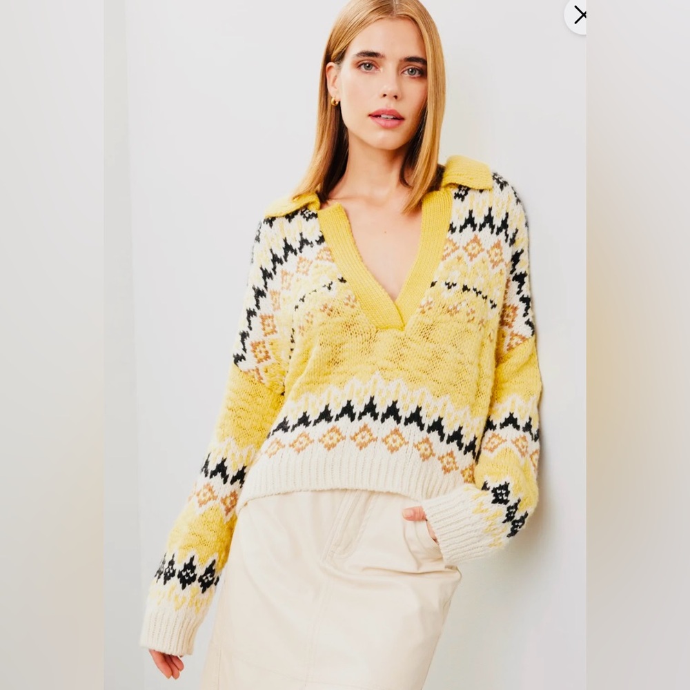 A.L.C. Landry Fair Usle Merino Wool Sweater V Neck Medium